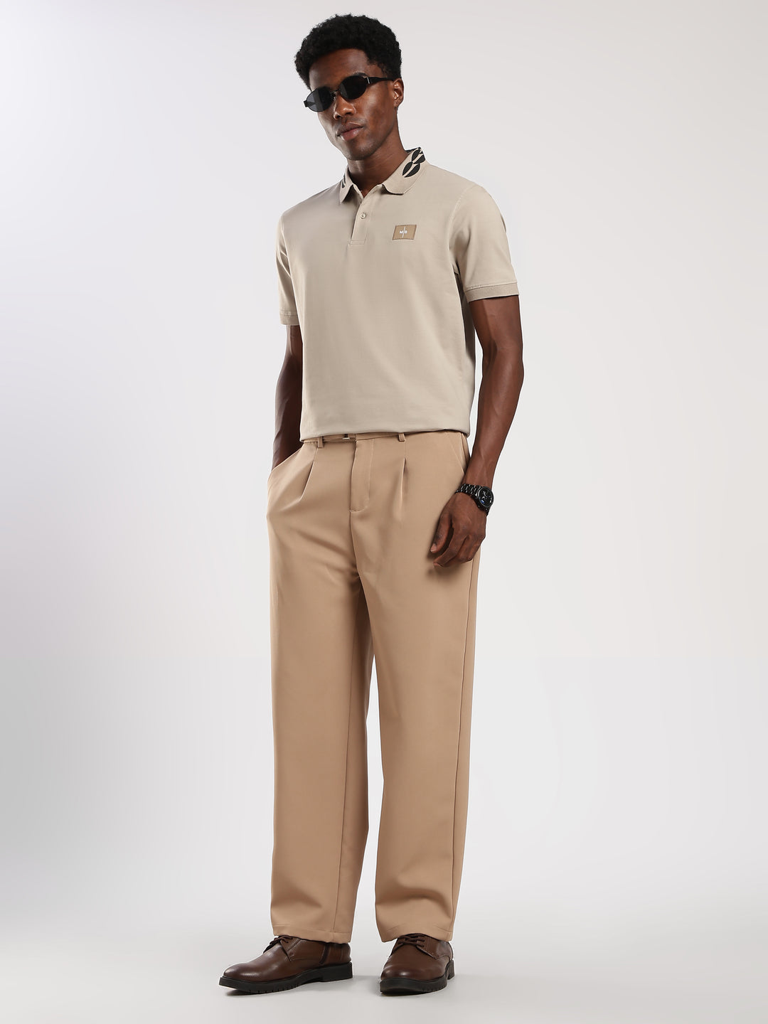 BEIGE  Solid  Regular Fit Polo T-Shirt