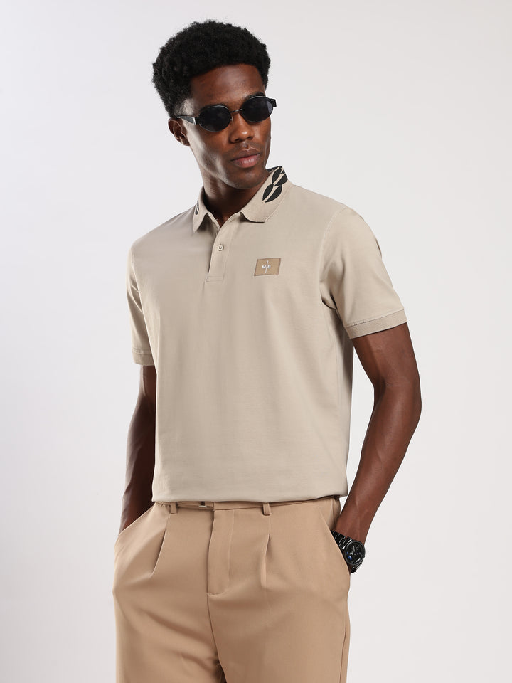 BEIGE  Solid  Regular Fit Polo T-Shirt