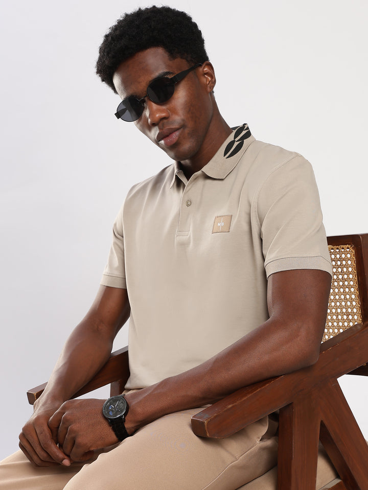 BEIGE  Solid  Regular Fit Polo T-Shirt