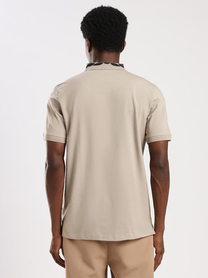 BEIGE  Solid  Regular Fit Polo T-Shirt