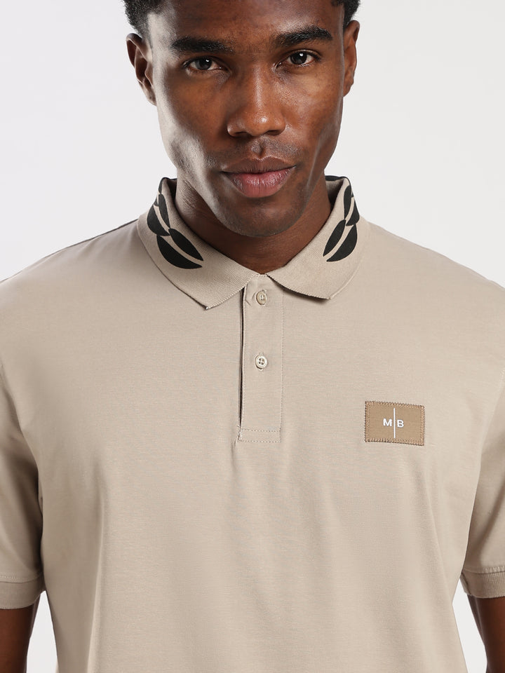 BEIGE  Solid  Regular Fit Polo T-Shirt