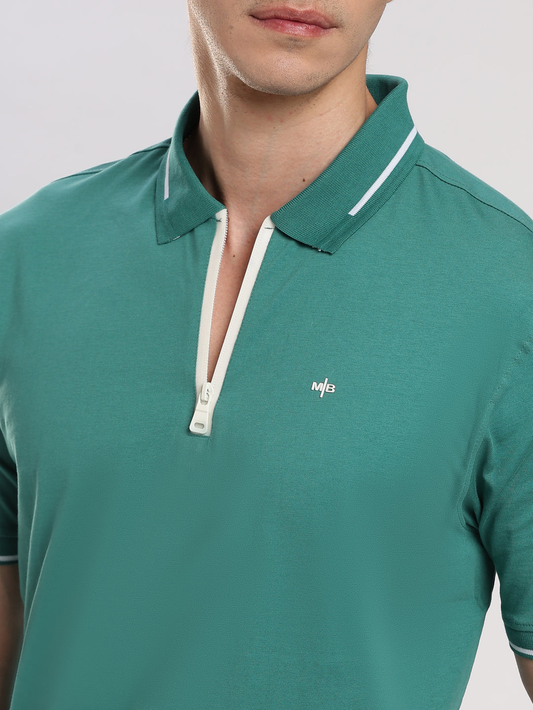 Teal Blue Solid  Half Sleeve Polo T-Shirt