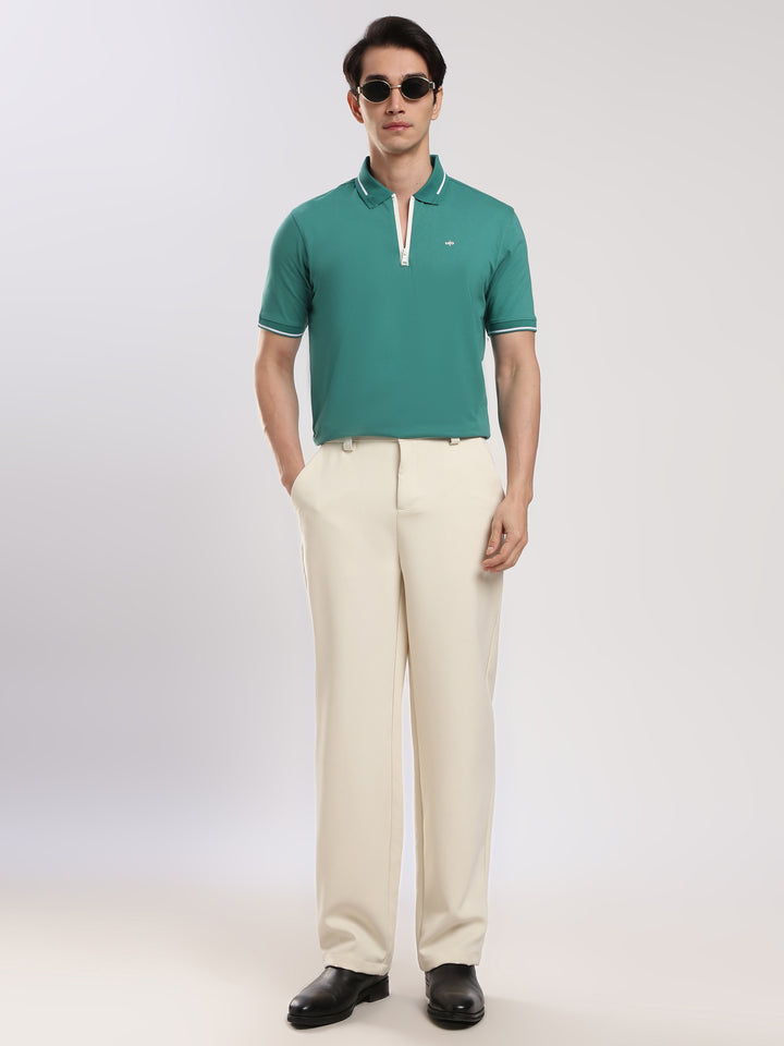 Teal Blue Solid  Half Sleeve Polo T-Shirt