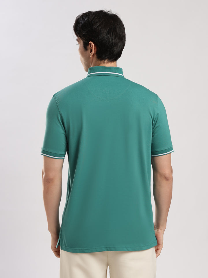 Teal Blue Solid  Half Sleeve Polo T-Shirt