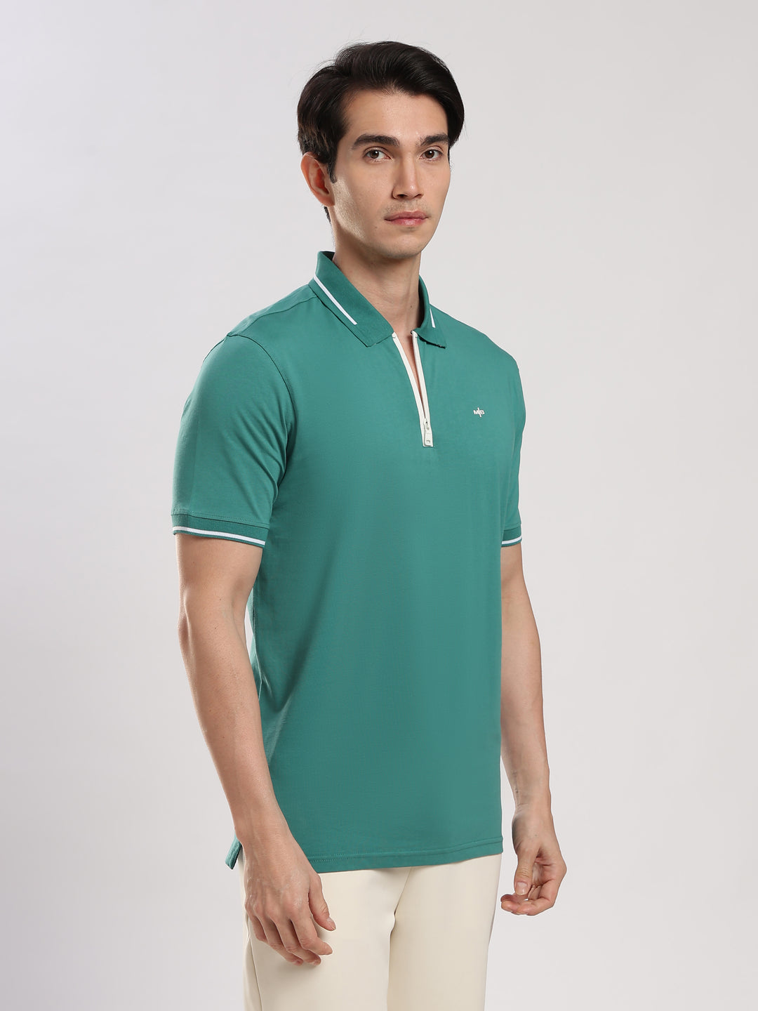 Teal Blue Solid  Half Sleeve Polo T-Shirt