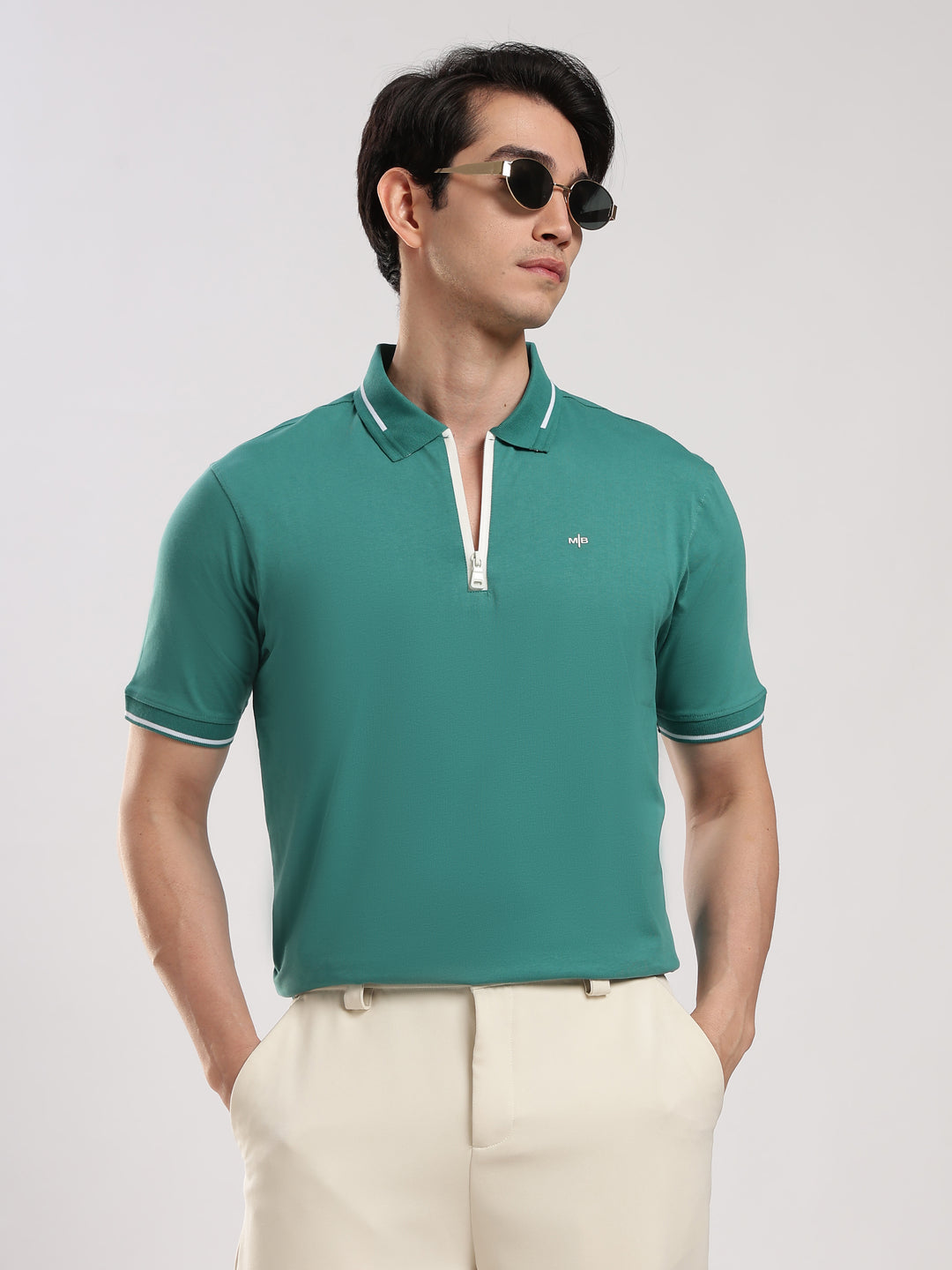 Teal Blue Solid  Half Sleeve Polo T-Shirt