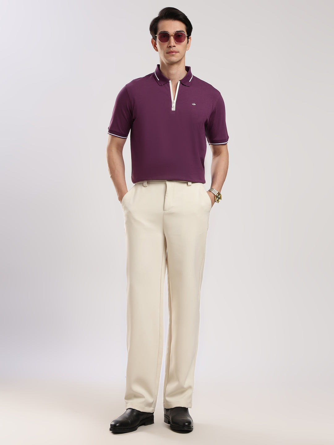 Purple Solid Half Sleeve Polo T-Shirt
