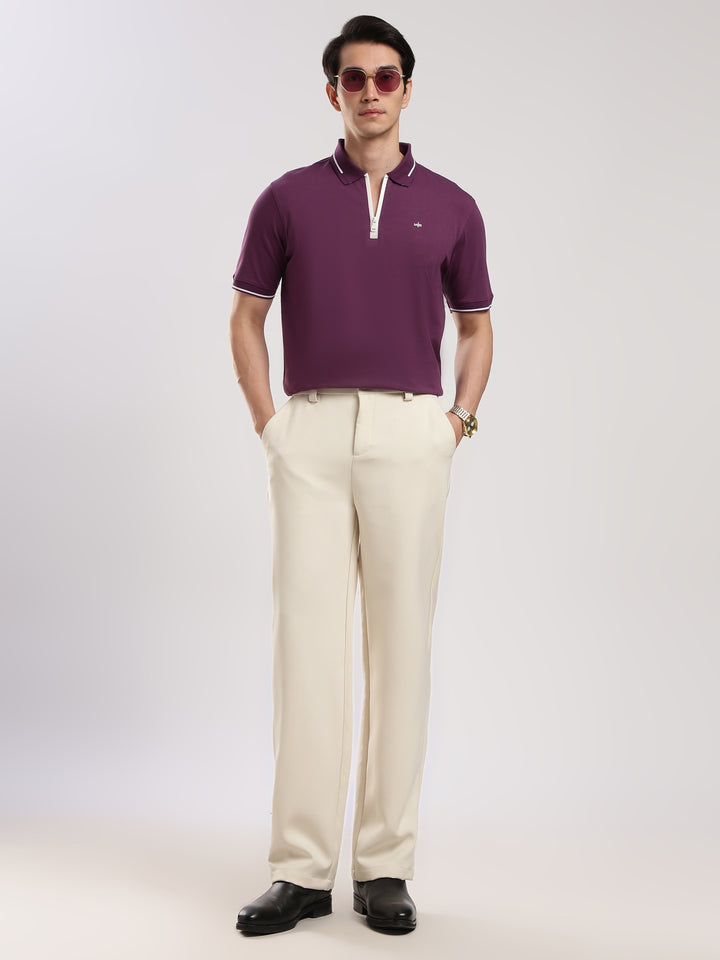 Purple Solid Half Sleeve Polo T-Shirt