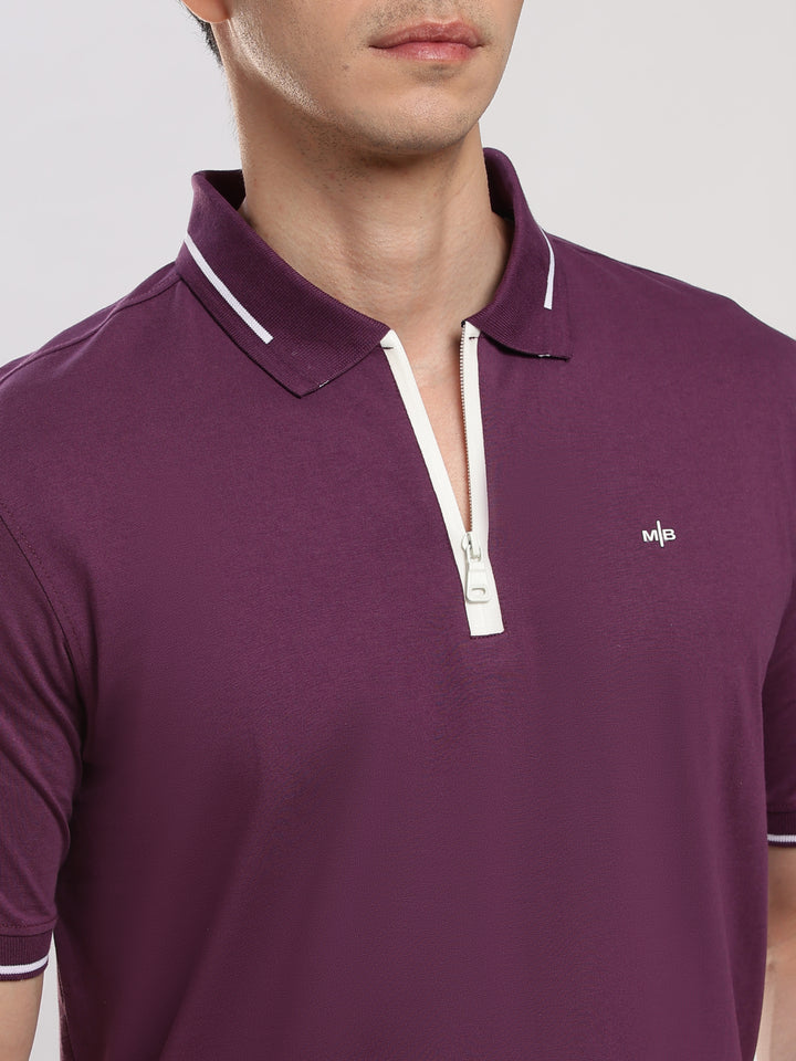 Purple Solid Half Sleeve Polo T-Shirt