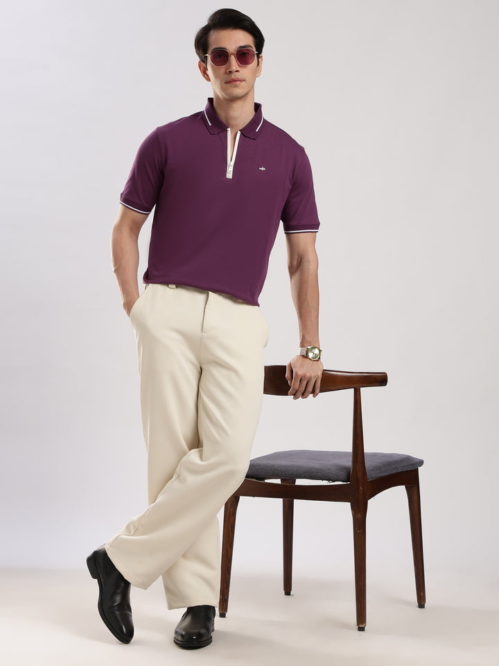 Purple Solid Half Sleeve Polo T-Shirt