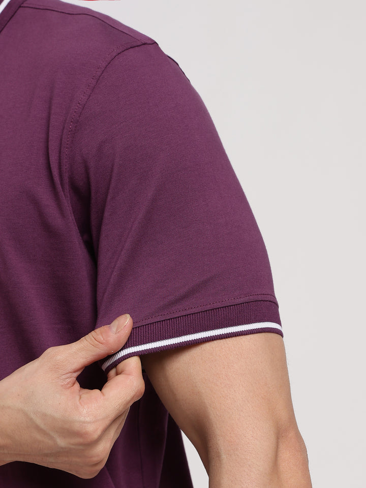 Purple Solid Half Sleeve Polo T-Shirt