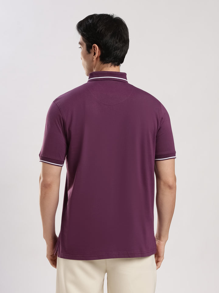 Purple Solid Half Sleeve Polo T-Shirt