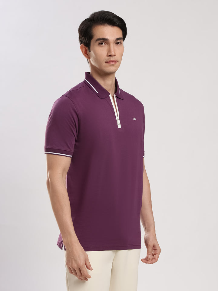 Purple Solid Half Sleeve Polo T-Shirt
