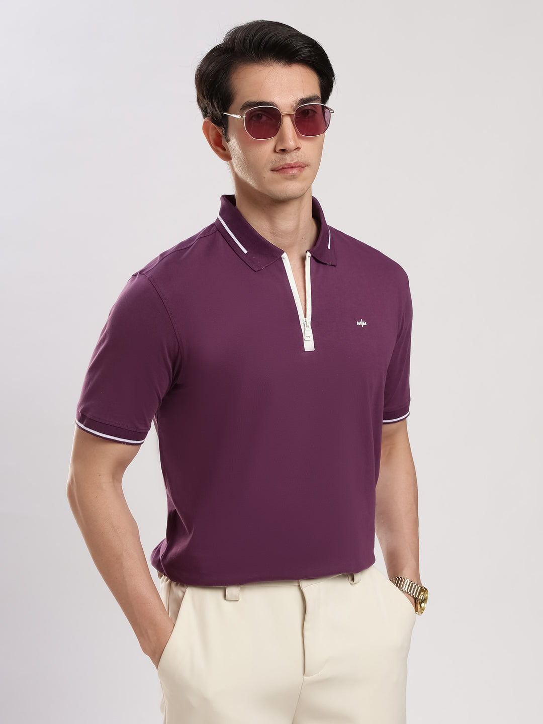 Purple Solid Half Sleeve Polo T-Shirt