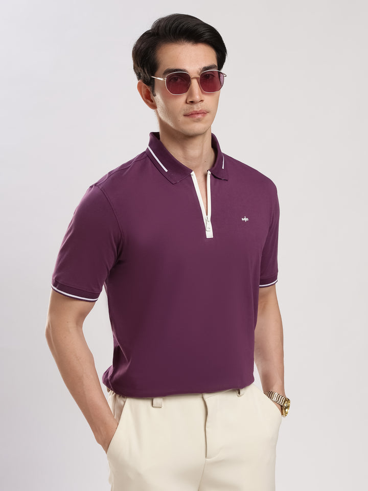 Purple Solid Half Sleeve Polo T-Shirt