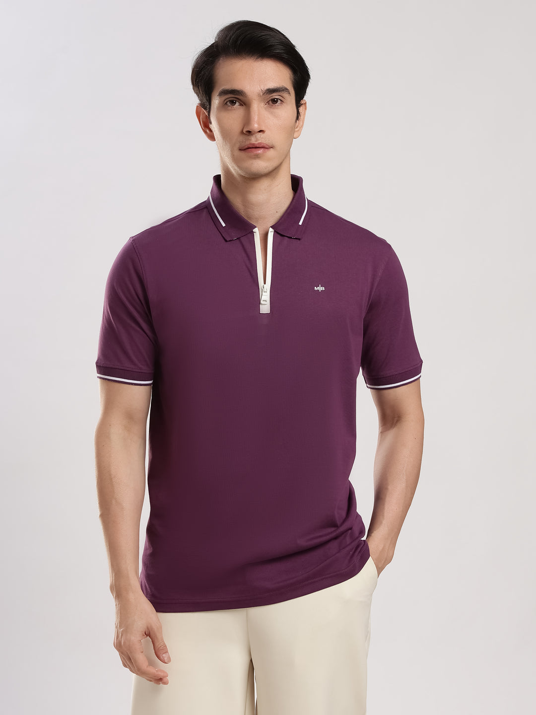 Purple Solid Half Sleeve Polo T-Shirt