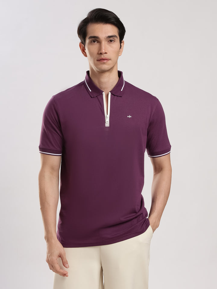 Purple Solid Half Sleeve Polo T-Shirt