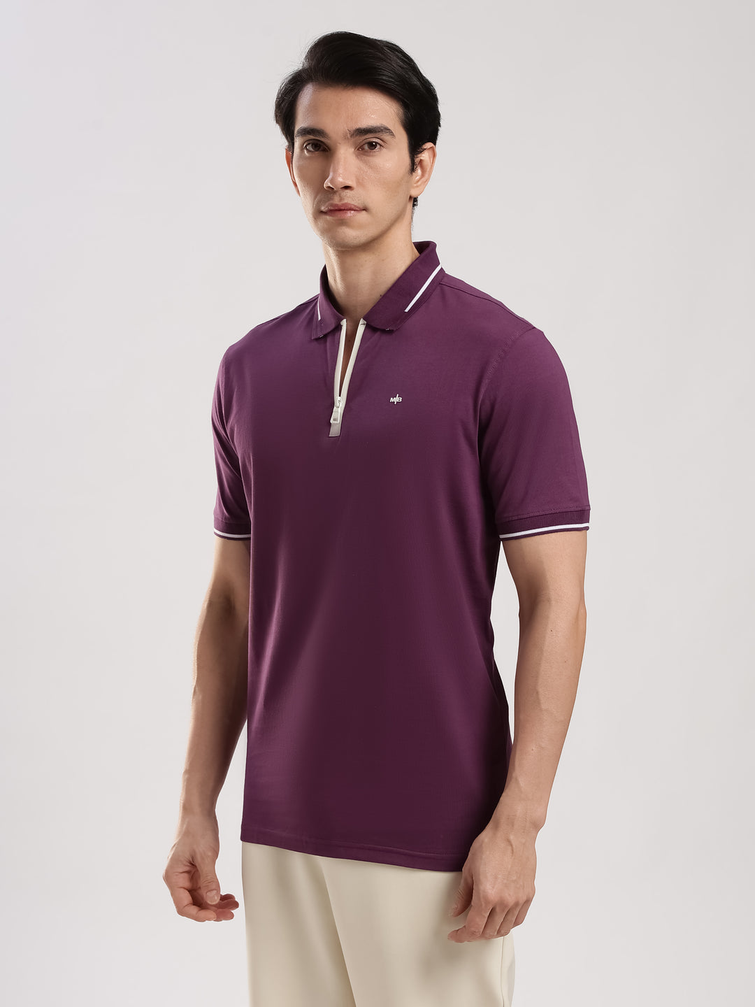 Purple Solid Half Sleeve Polo T-Shirt