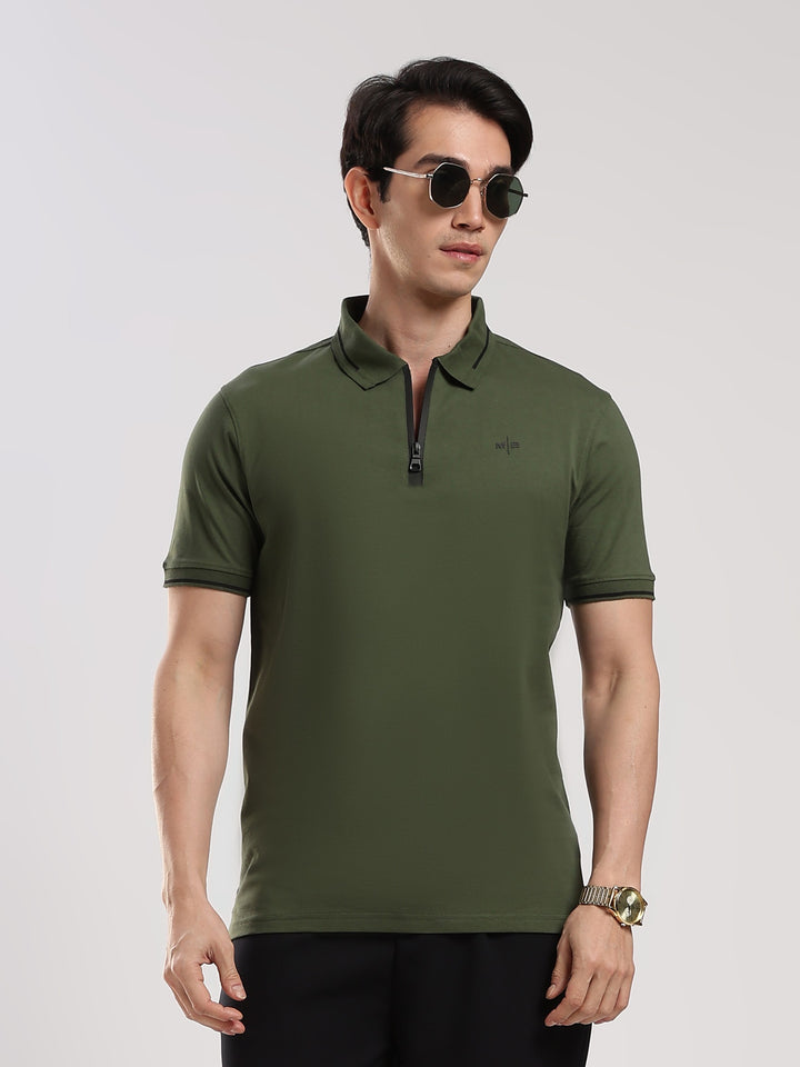 Dark Green Solid  Half Sleeve Polo T-Shirt