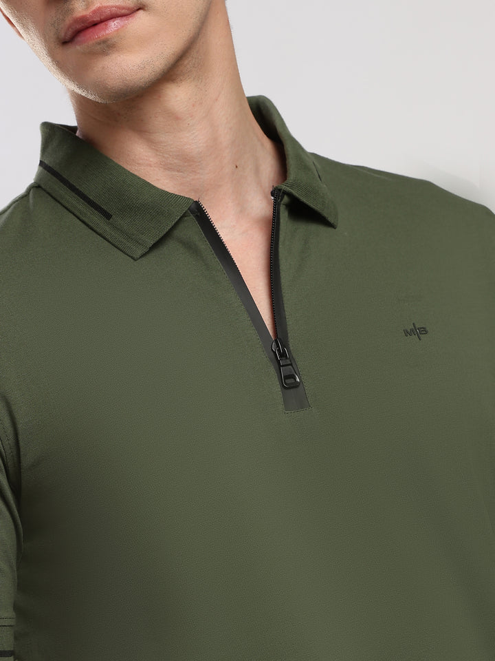 Dark Green Solid  Half Sleeve Polo T-Shirt