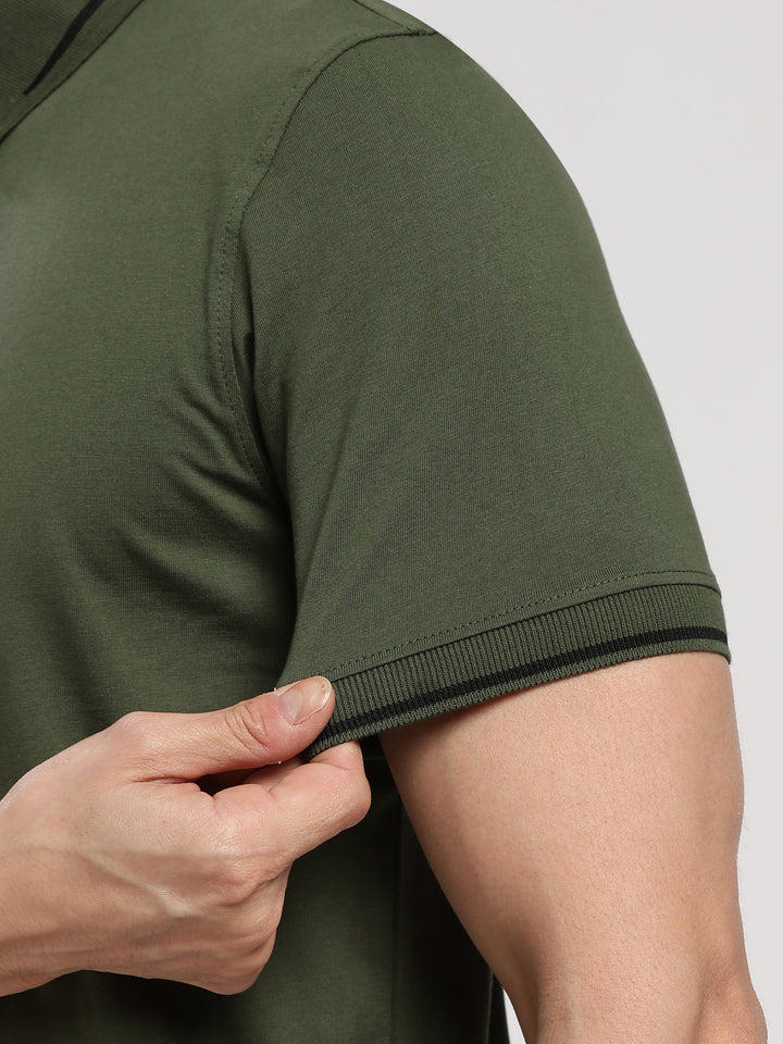 Dark Green Solid  Half Sleeve Polo T-Shirt