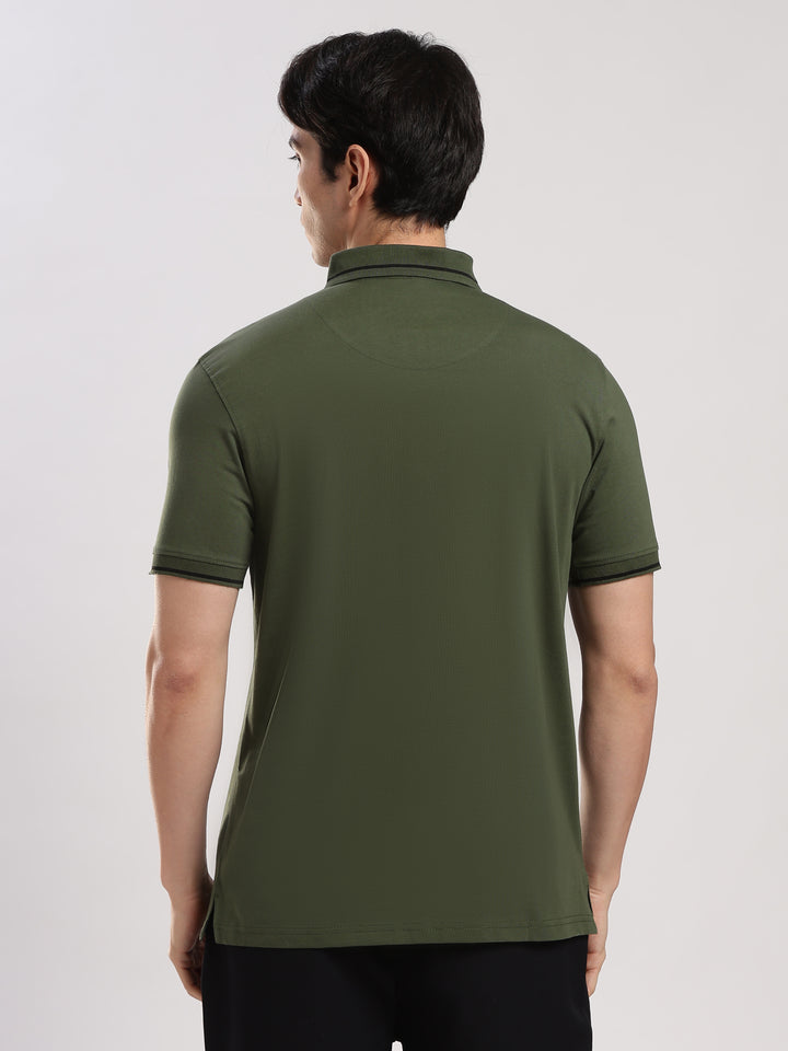 Dark Green Solid  Half Sleeve Polo T-Shirt