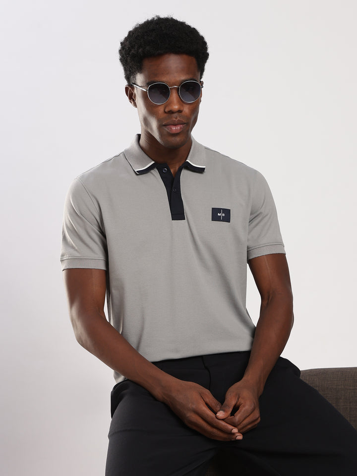 GREY  Solid  Regular Fit Polo T-Shirt