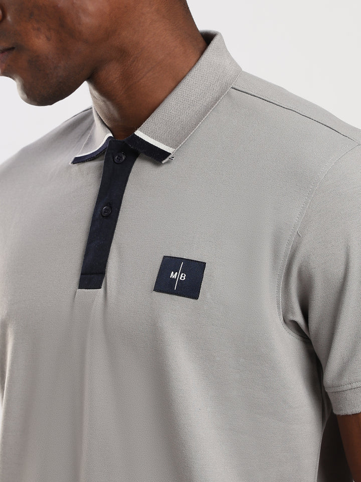 GREY  Solid  Regular Fit Polo T-Shirt