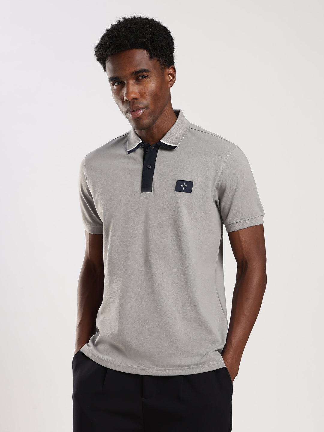 GREY  Solid  Regular Fit Polo T-Shirt