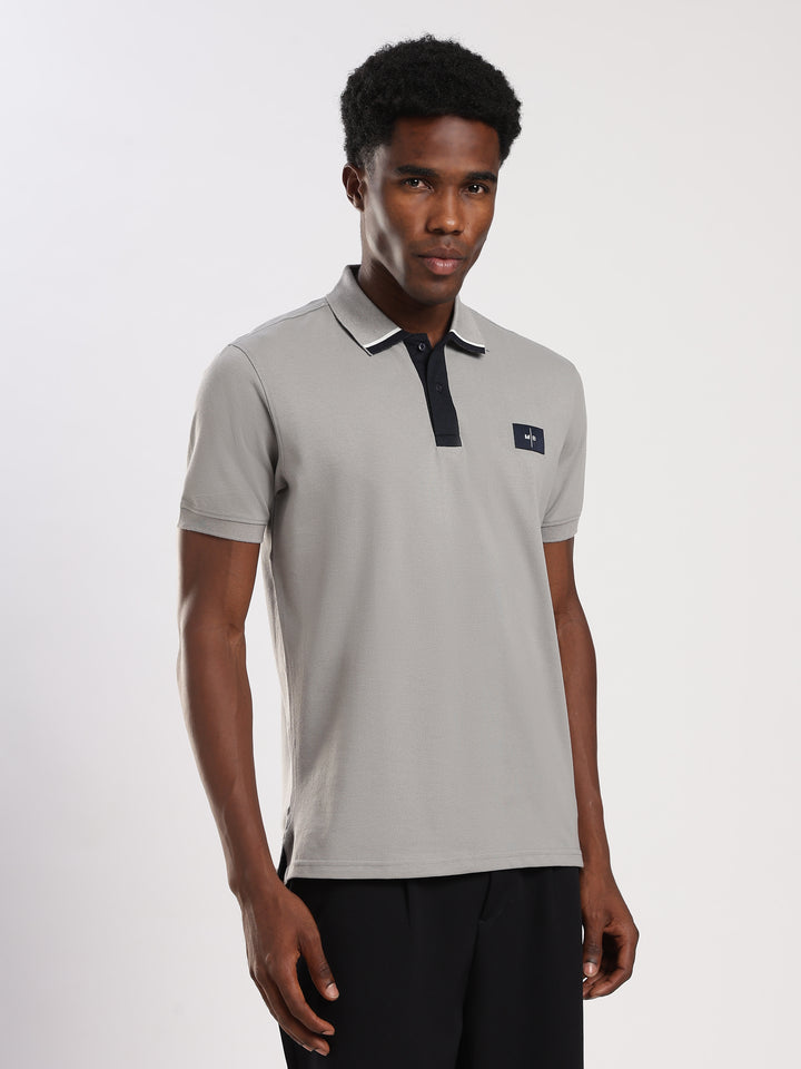 GREY  Solid  Regular Fit Polo T-Shirt