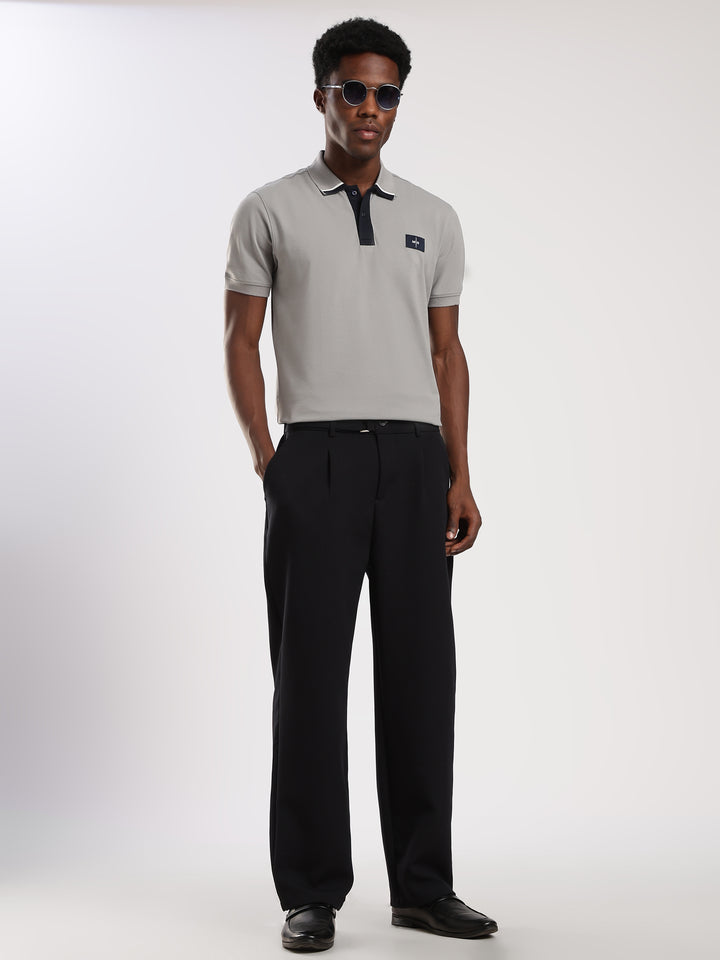 GREY  Solid  Regular Fit Polo T-Shirt