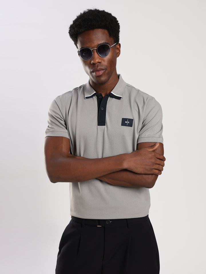 GREY  Solid  Regular Fit Polo T-Shirt