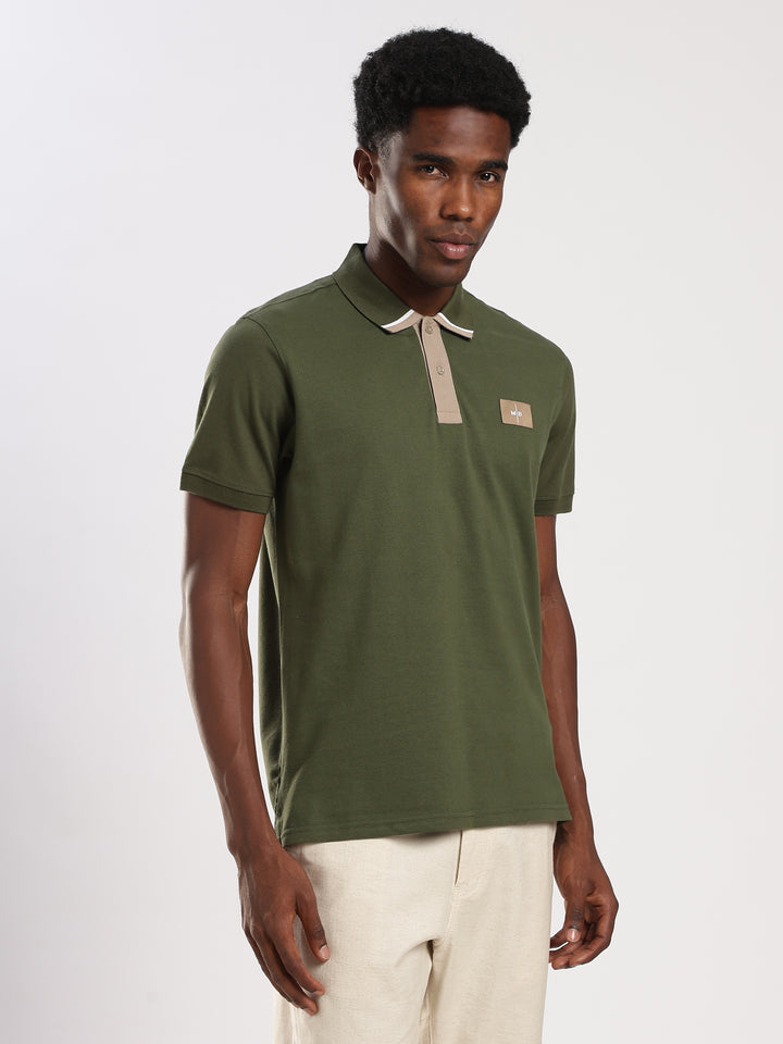 Dark GREEN  Solid  Regular Fit Polo T-Shirt
