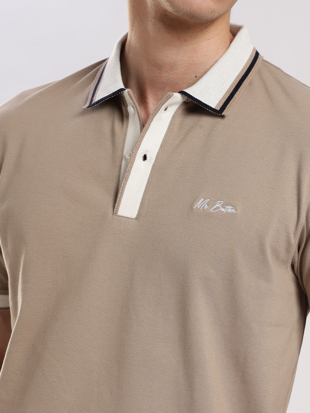 Beige Solid  Half Sleeve  Polo T-Shirt