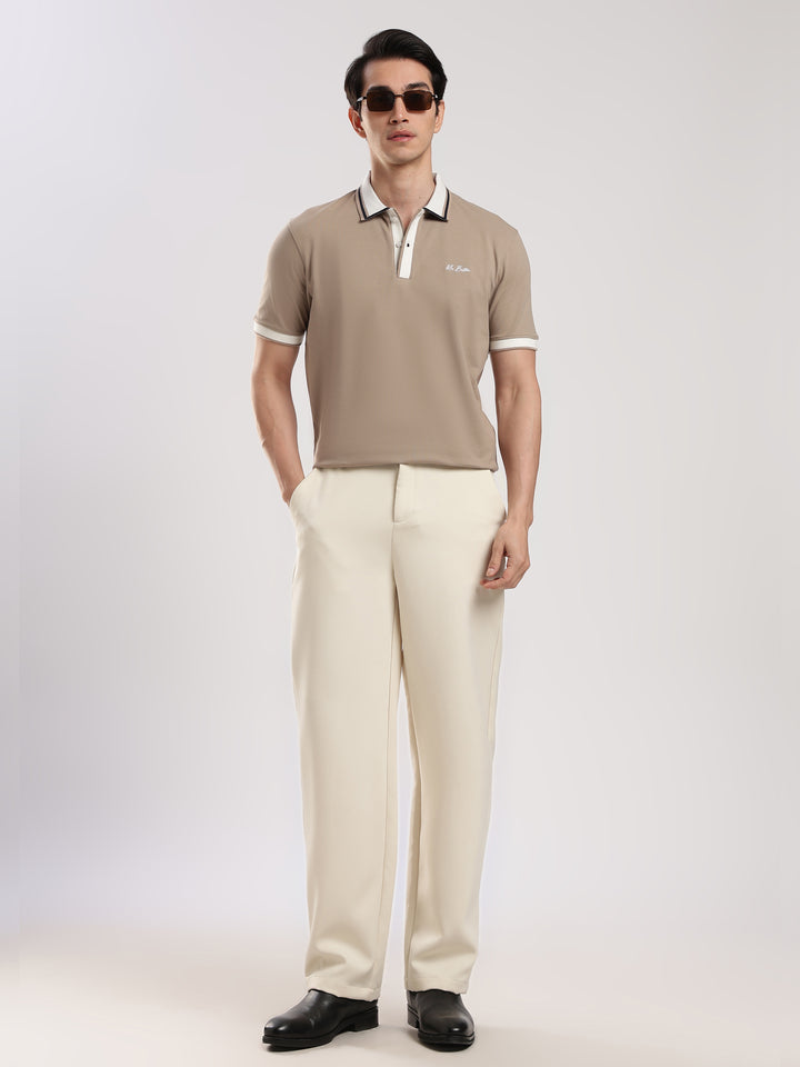 Beige Solid  Half Sleeve  Polo T-Shirt