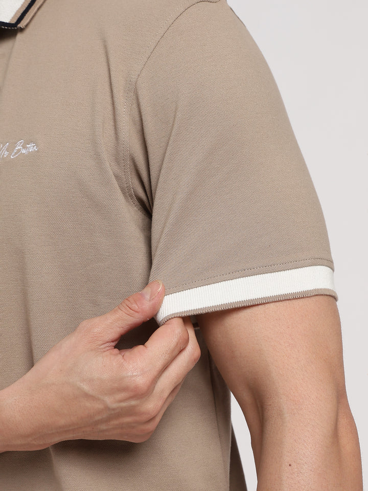 Beige Solid  Half Sleeve  Polo T-Shirt