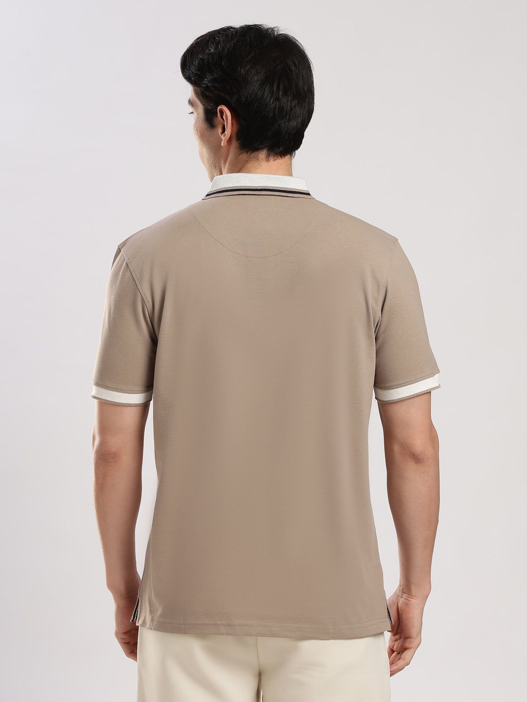 Beige Solid  Half Sleeve  Polo T-Shirt
