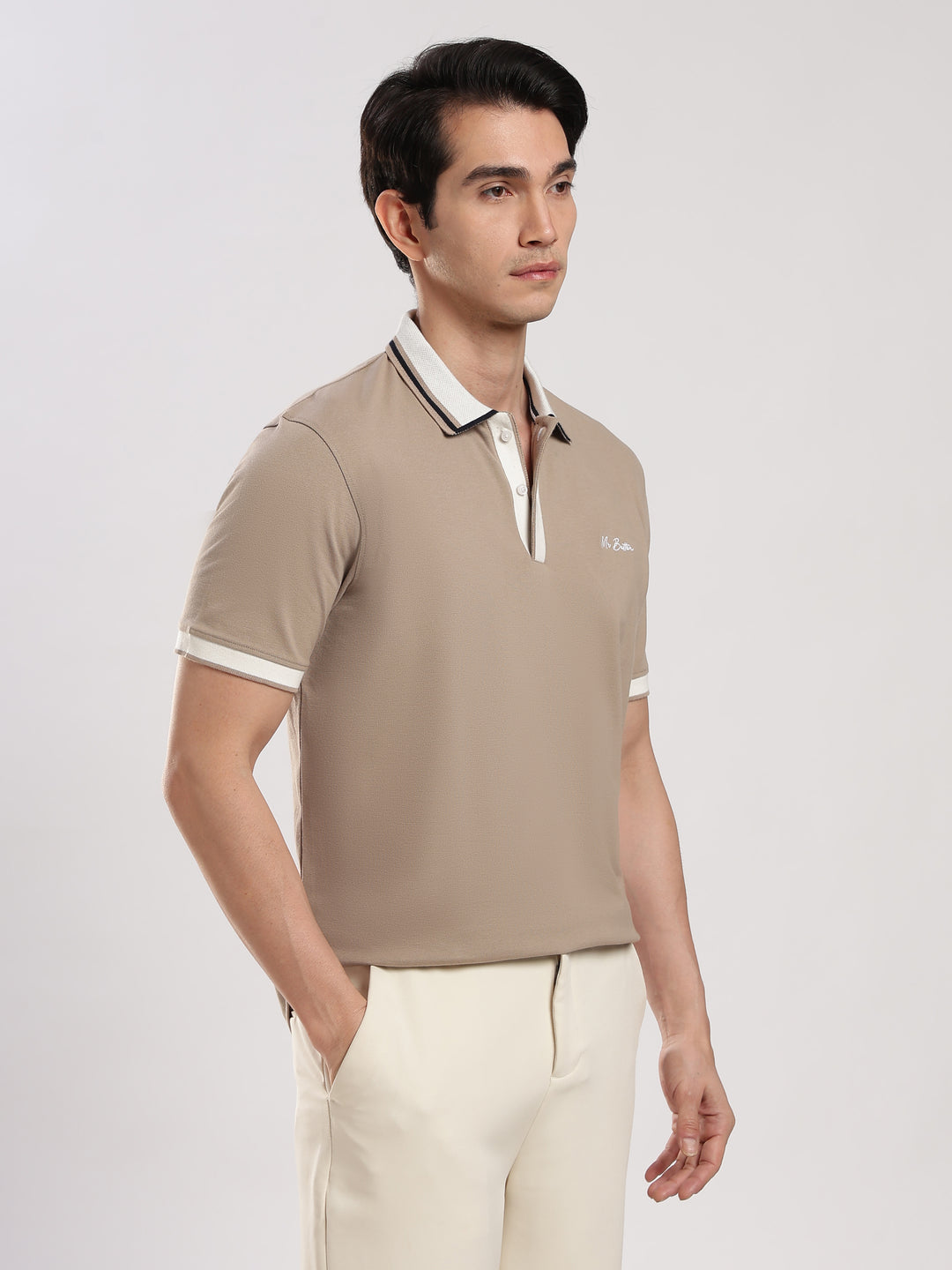 Beige Solid  Half Sleeve  Polo T-Shirt