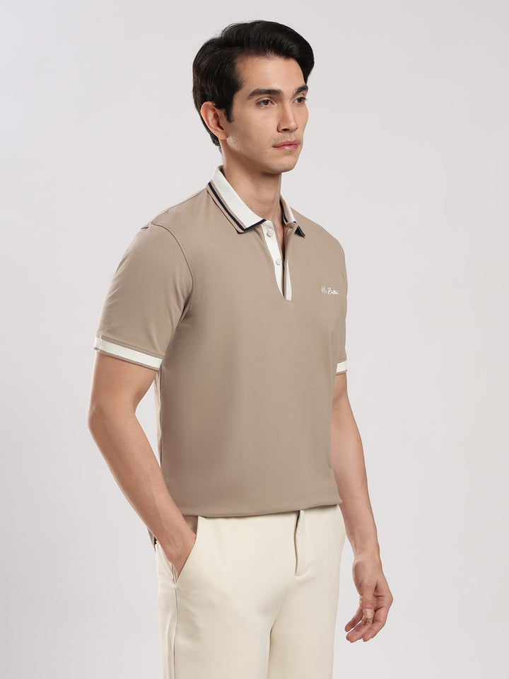 Beige Solid  Half Sleeve  Polo T-Shirt
