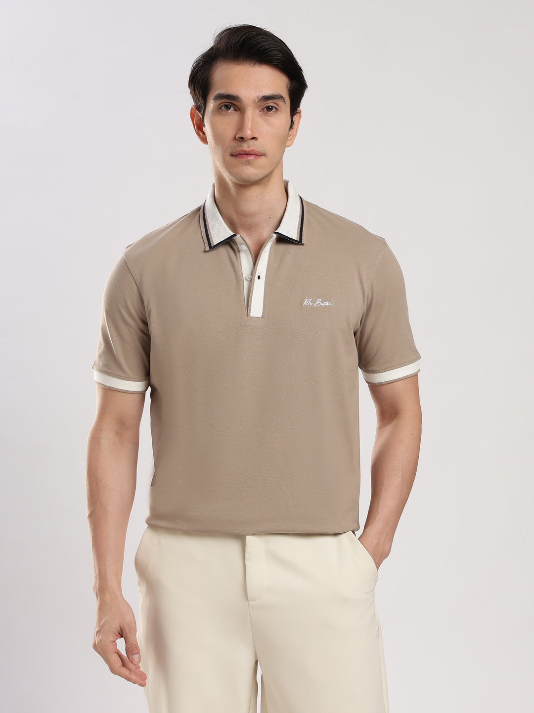 Beige Solid  Half Sleeve  Polo T-Shirt