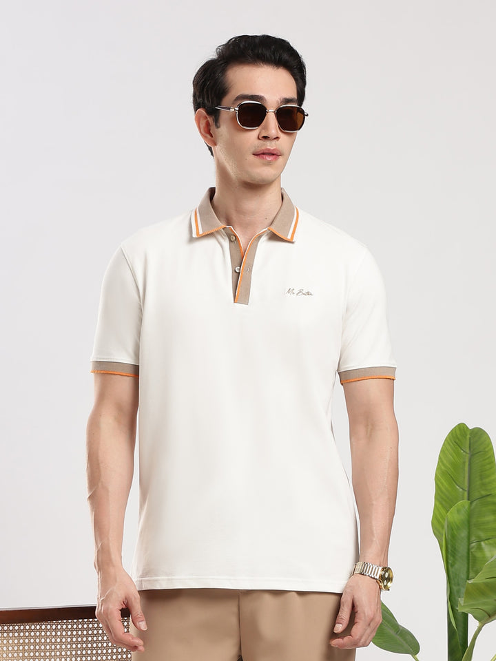 White Solid  Half Sleeve Polo T-Shirt
