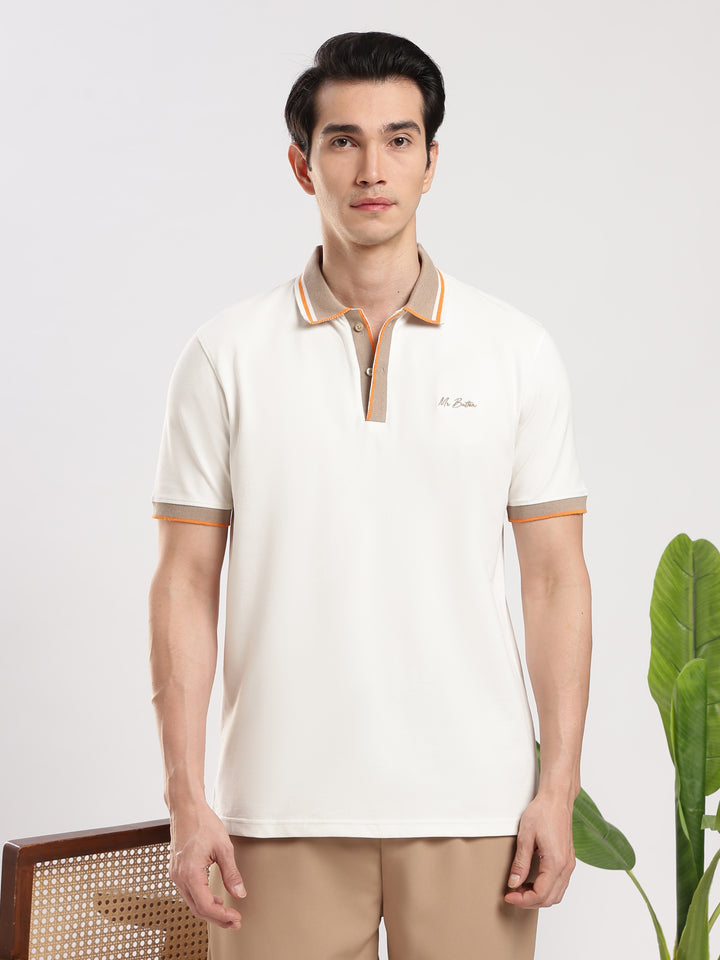 White Solid  Half Sleeve Polo T-Shirt