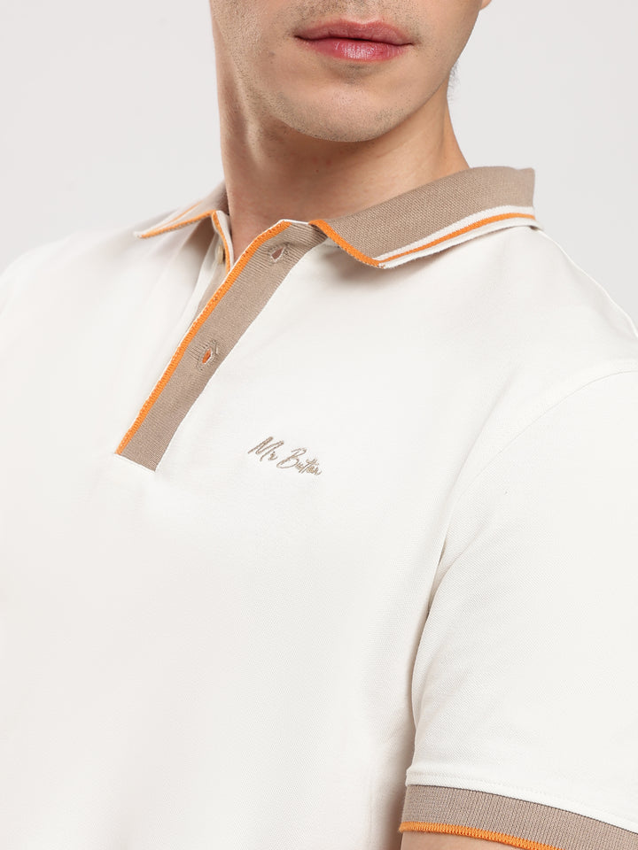 White Solid  Half Sleeve Polo T-Shirt