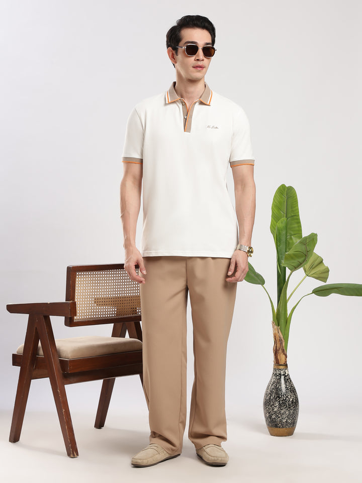 White Solid  Half Sleeve Polo T-Shirt