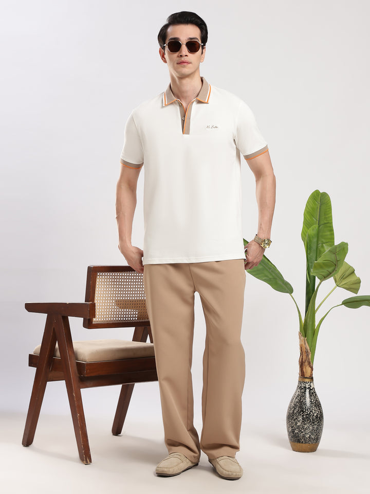 White Solid  Half Sleeve Polo T-Shirt