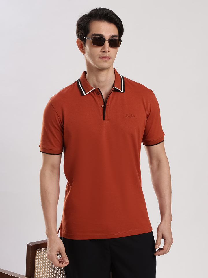 Orange Solid  Half Sleeve Polo T-Shirt