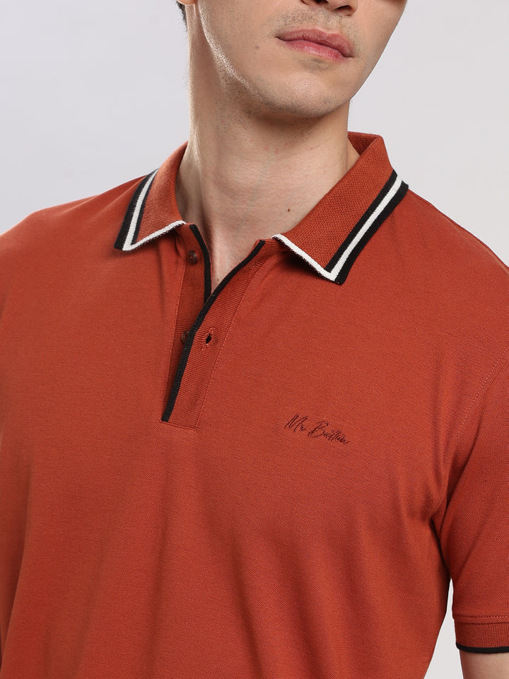 Orange Solid  Half Sleeve Polo T-Shirt