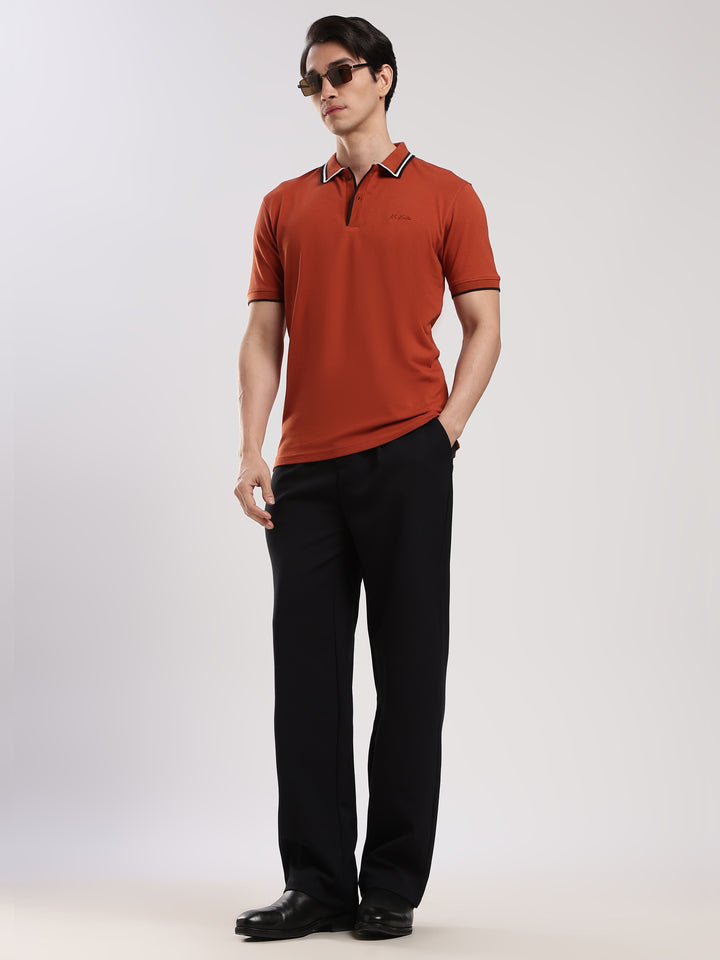 Orange Solid  Half Sleeve Polo T-Shirt