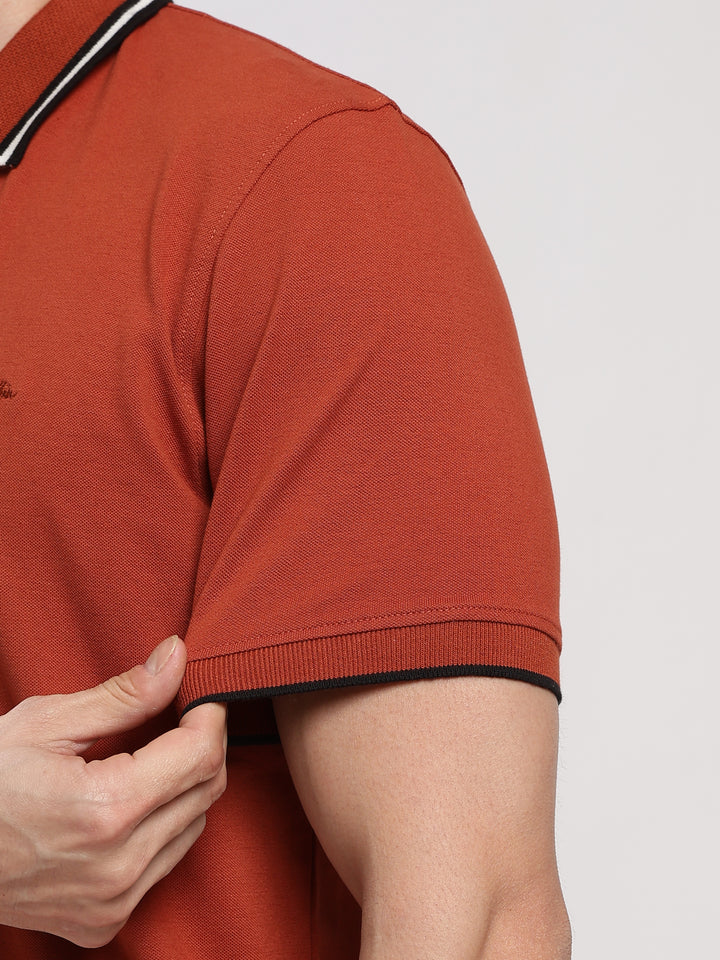 Orange Solid  Half Sleeve Polo T-Shirt