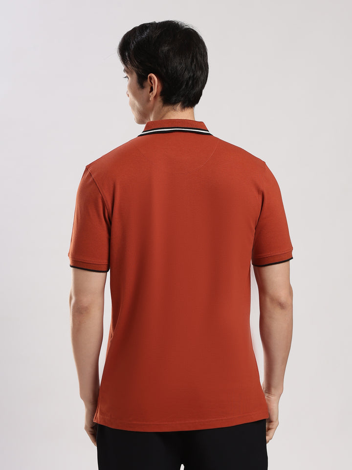 Orange Solid  Half Sleeve Polo T-Shirt